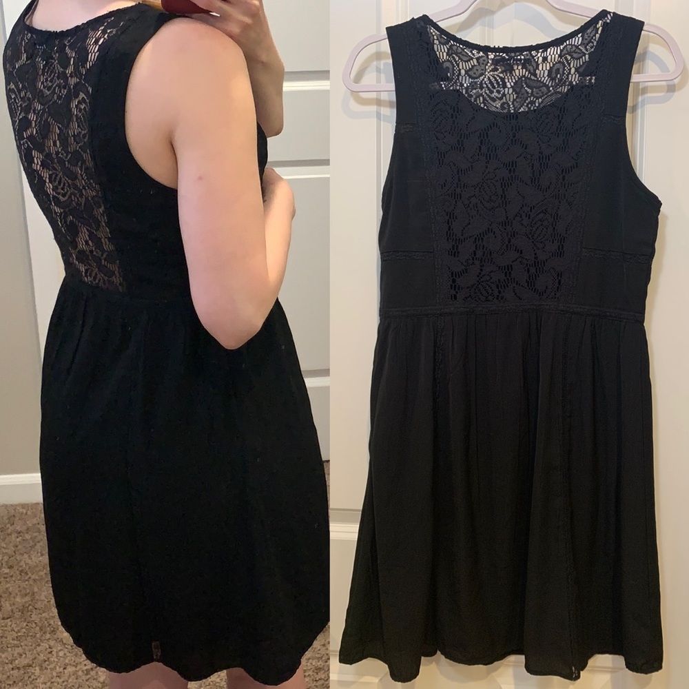 American Eagle Outfitters EUC Black Mini Dress with Lace Back and Lace Details